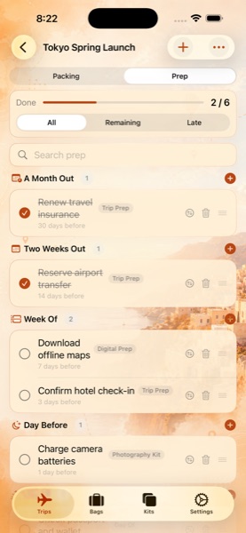Trip prep checklist