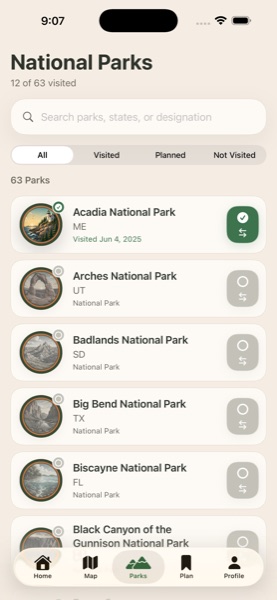 Parks list